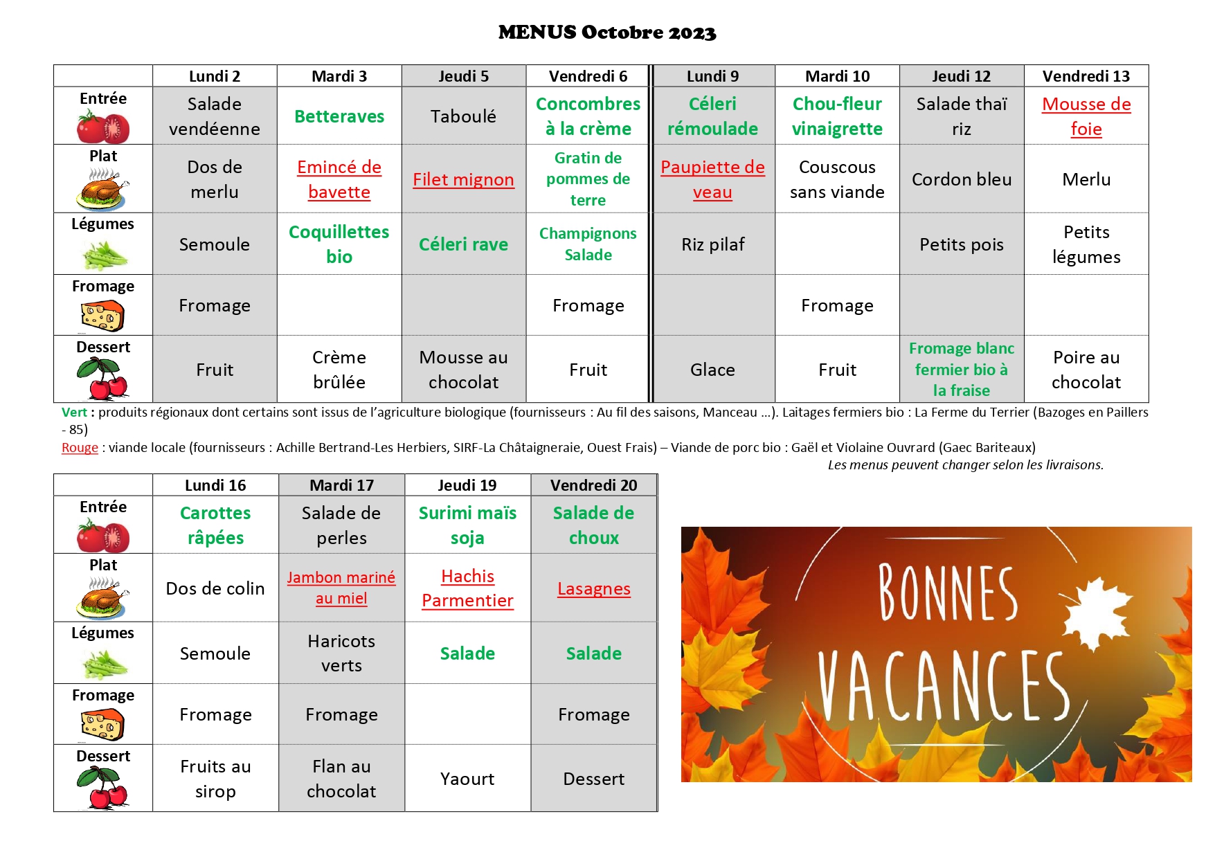 Menus De La Cantine Ecole Ardelay