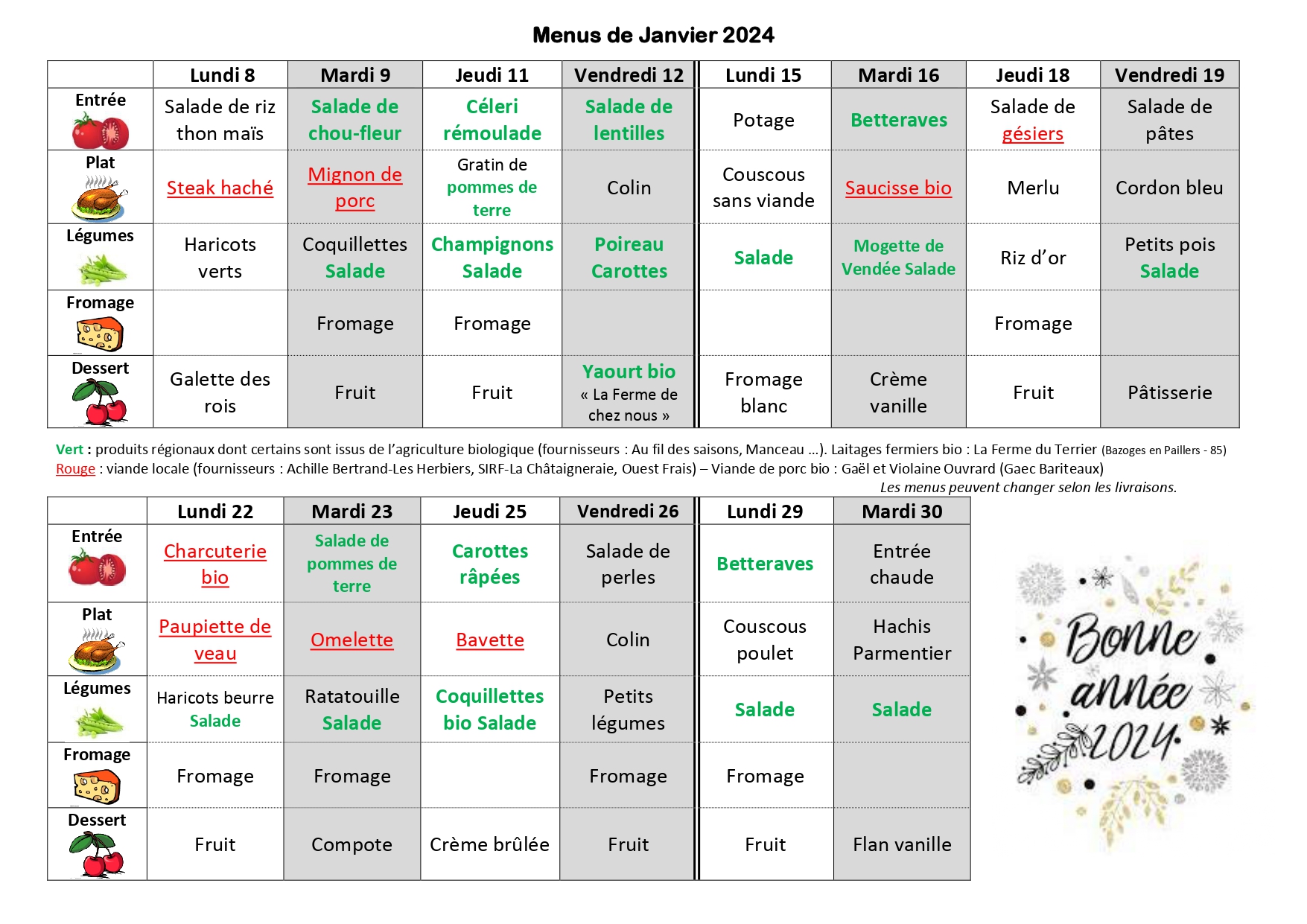 Menus de la cantine – Ecole Ardelay